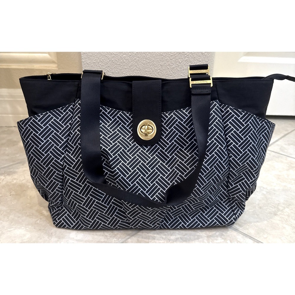 Baggallini‎ Black Chevron Nylon Computer Travel Tote Shoulder Bag Work Pockets